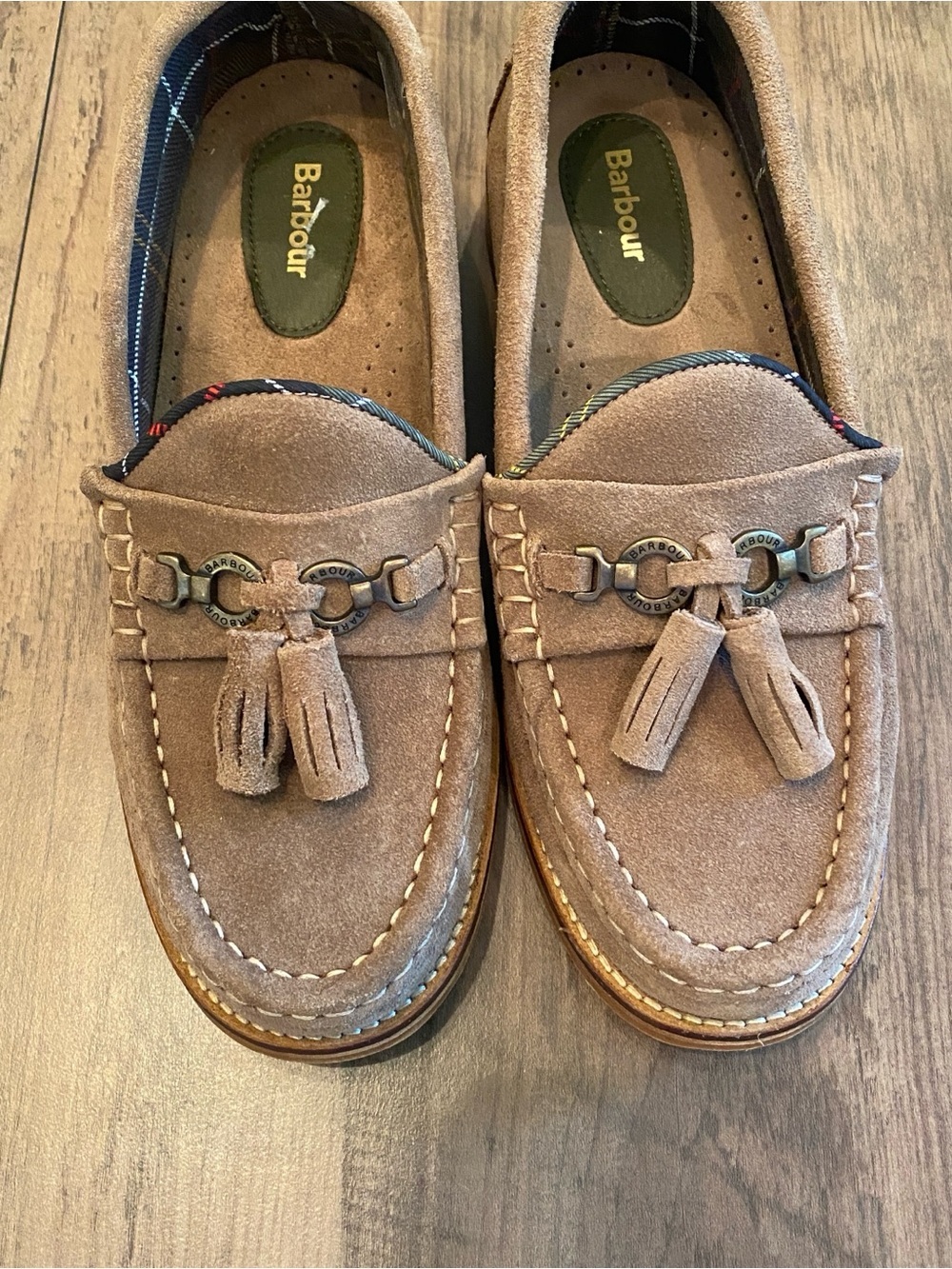 Barbour • Jen Suede Tassel Loafers • Tartan Lined British Heritage Shoes • Sz. 6 - Picture 3 of 9